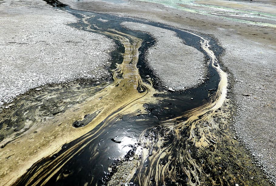 black, beige, river, daytime, flow, mud, pool, chemistry, oil, pollution