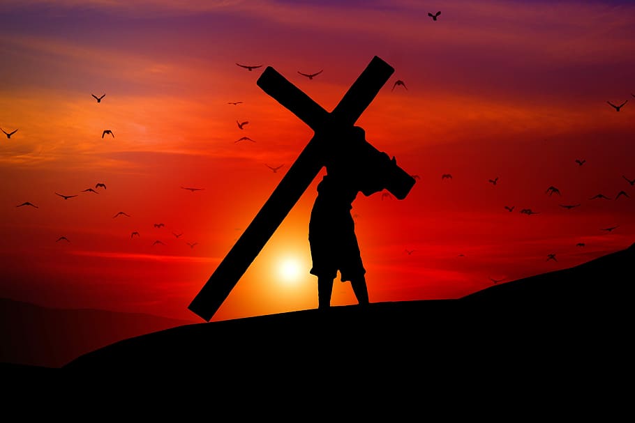 silhouette, person, carrying, cross, jesus, faith, crucifixion, christ, religion, christianity