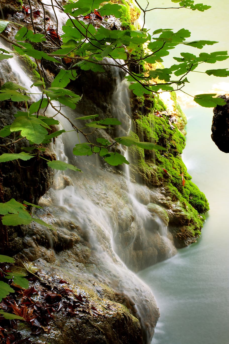 Cascadas, rodeado, verde, árboles, durante el día, cascada, agua, naturaleza, paisaje, río