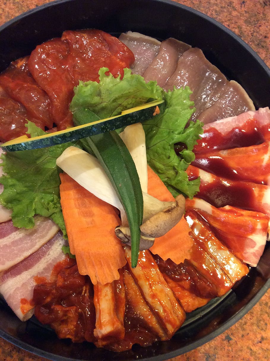 panggangan, korea, makanan, barbekyu, memasak, daging babi, kimchi, tradisional, asia, makan malam