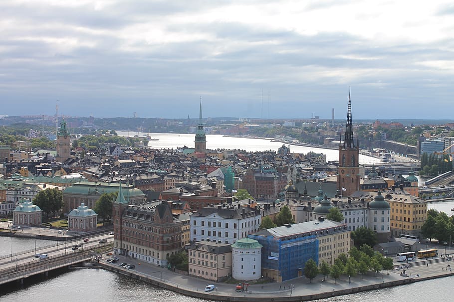 stockholm, old town, gamla stan, architecture, building exterior, built structure, city, sky, cityscape, cloud - sky