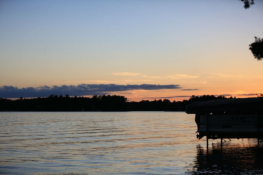 lago, chetek, wi, puesta de sol, naturaleza, reflejo, anochecer, agua, cielo, reflexión