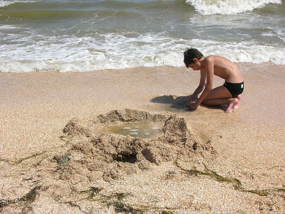 ukraine, beach, boy, games, water, sea, land, sand, one person, full length