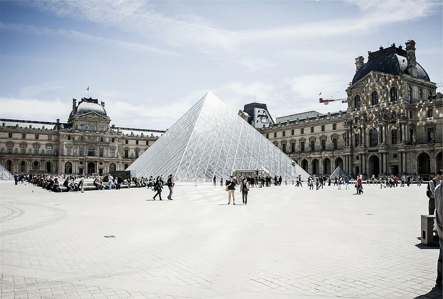 people, walking, louvre museum, paris, daytime, the louvre, france, architecture, art, gallery