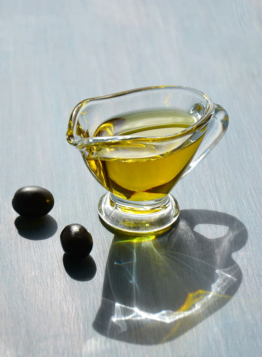taza de vidrio transparente, aceite de oliva, la salsera, aceite, aceitunas, comida, cocina, salud, griego, transparente