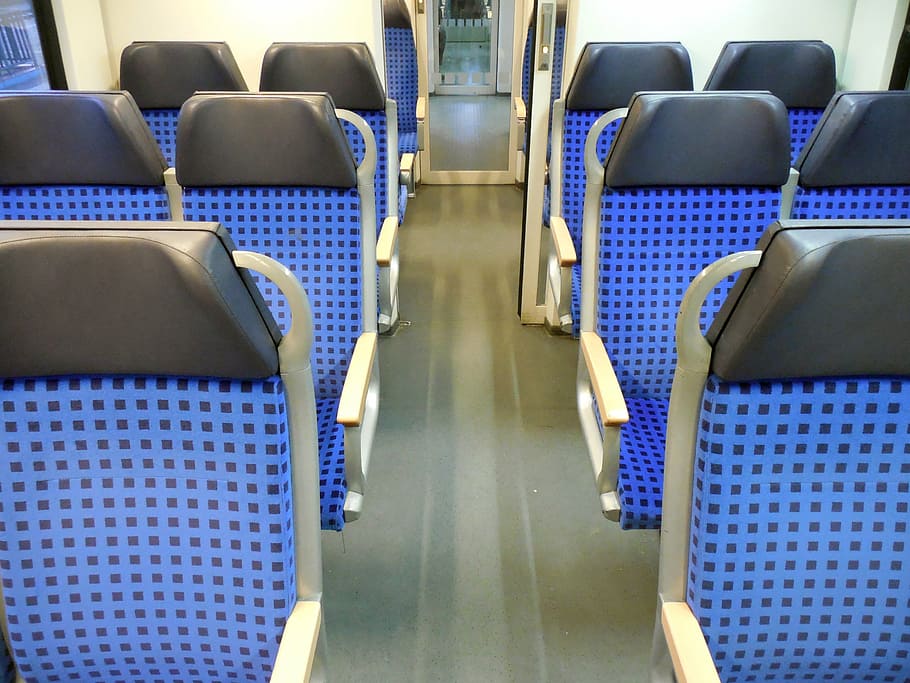 sit, seats, train, travel, rows of seats, deutsche bahn, passengers, on the go, public means of transport, empty
