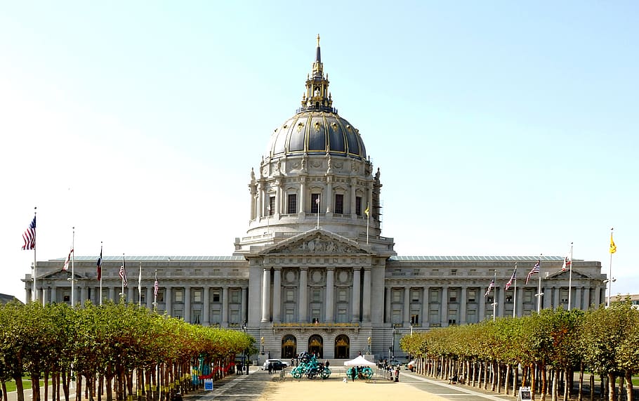 San Francisco City Hall, grey, concrete, dome, building, daytime, building exterior, built structure, architecture, sky