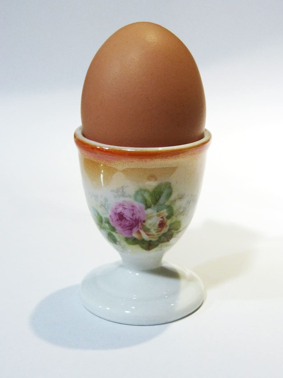 egg, egg cup, boiled egg, porcelain, old, vintage, studio shot, indoors, food and drink, food