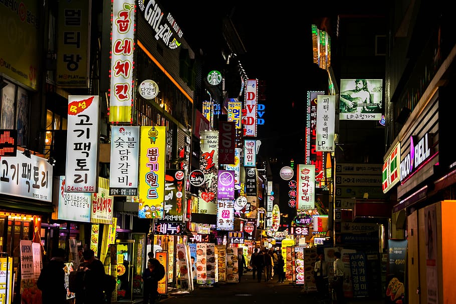 assorted, color, lighted, signages, nightlife, republic of korea, jongno, signboard, lighting, night of korea