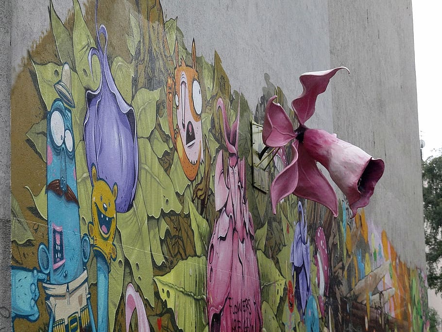 arte de rua, berlim, graffiti, flor, arte, parede, flores, colorido, cor, abstrato
