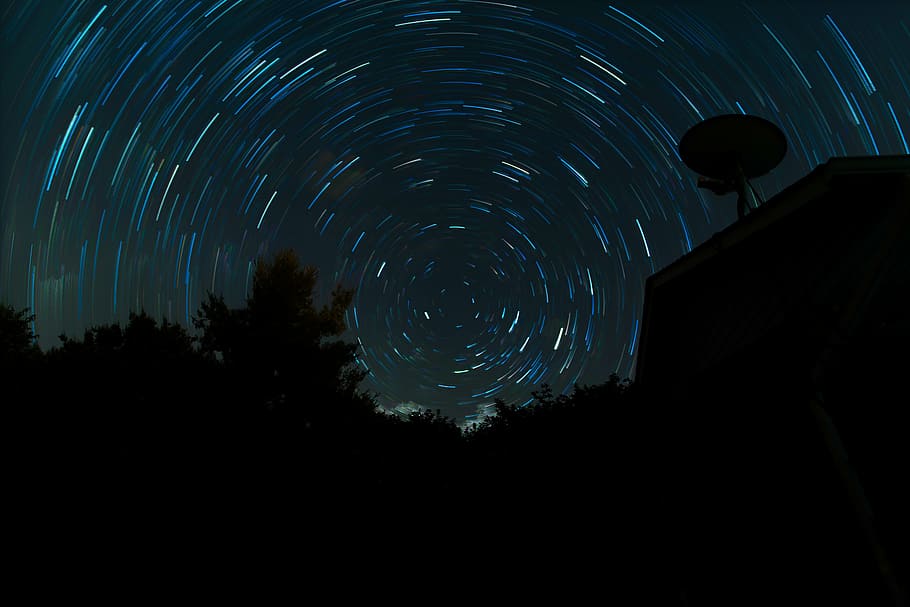 time lapse photography, stars, dark, night, silhouette, time lapse, concentric, outdoors, nature, illuminated