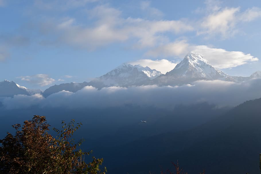 nepal, annapurna, mountains, nature, landscape, clouds, mountain, mountain Peak, snow, scenics