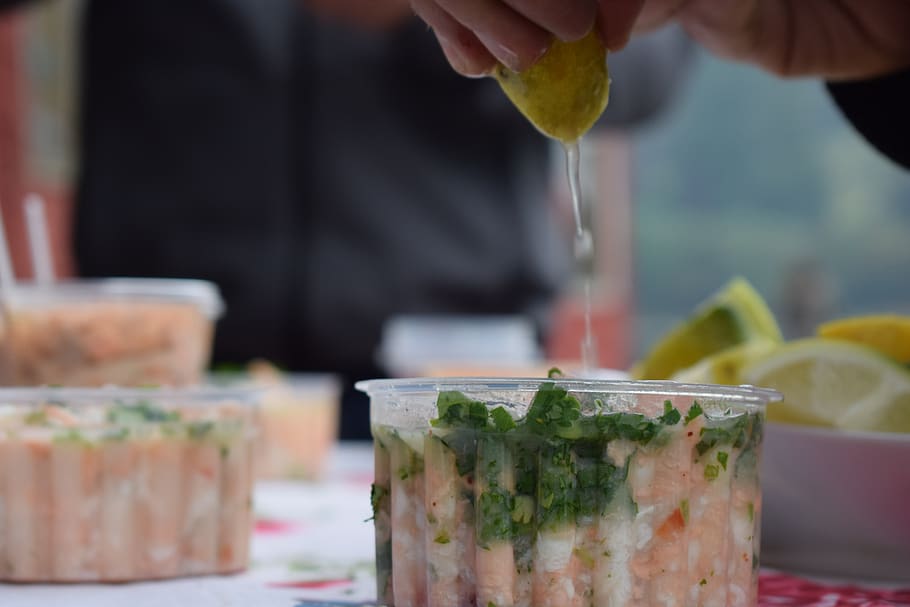 food, restaurant, snack, glass container, delicious, culinary art, ceviche, food and drink, focus on foreground, freshness