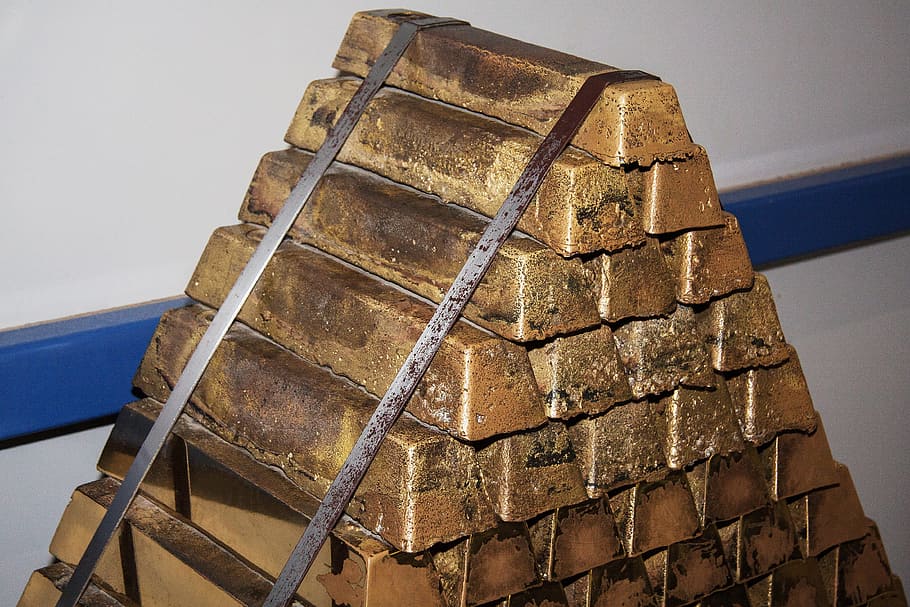 gold bars, brass, block stack, bars, shiny, special cast brass, pyramid, metal work, brass ingot pile, fund