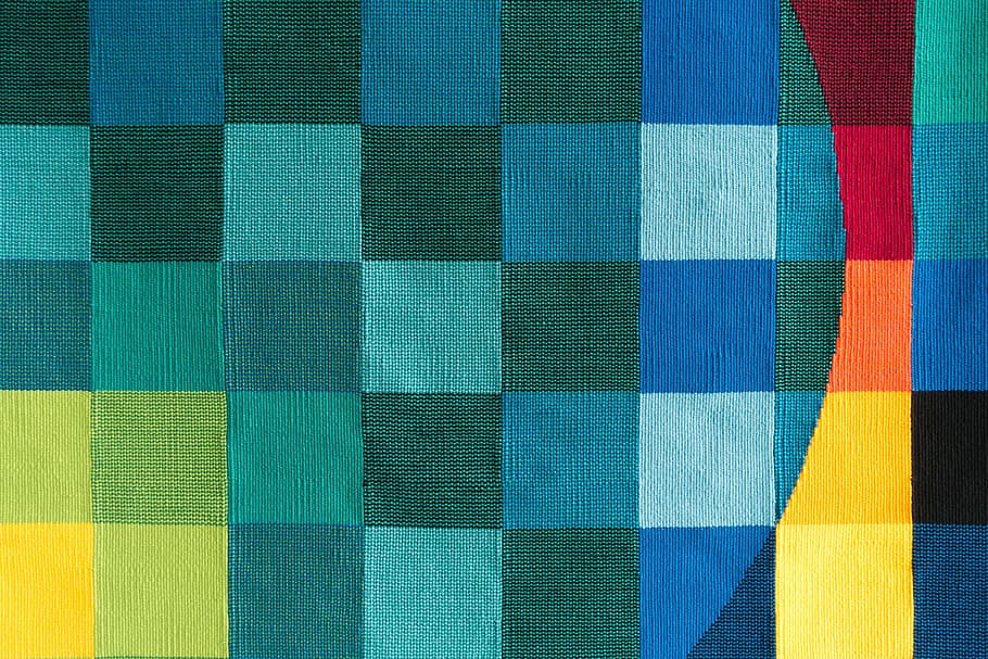 blue, green, checked, textile, tapestry, square, district, detail, yellow, orange