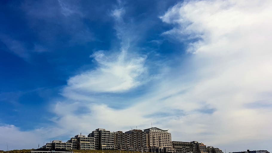 hotel complex, clouds, sky, architecture, holland, vacations, building, tourism, recovery, blue sky