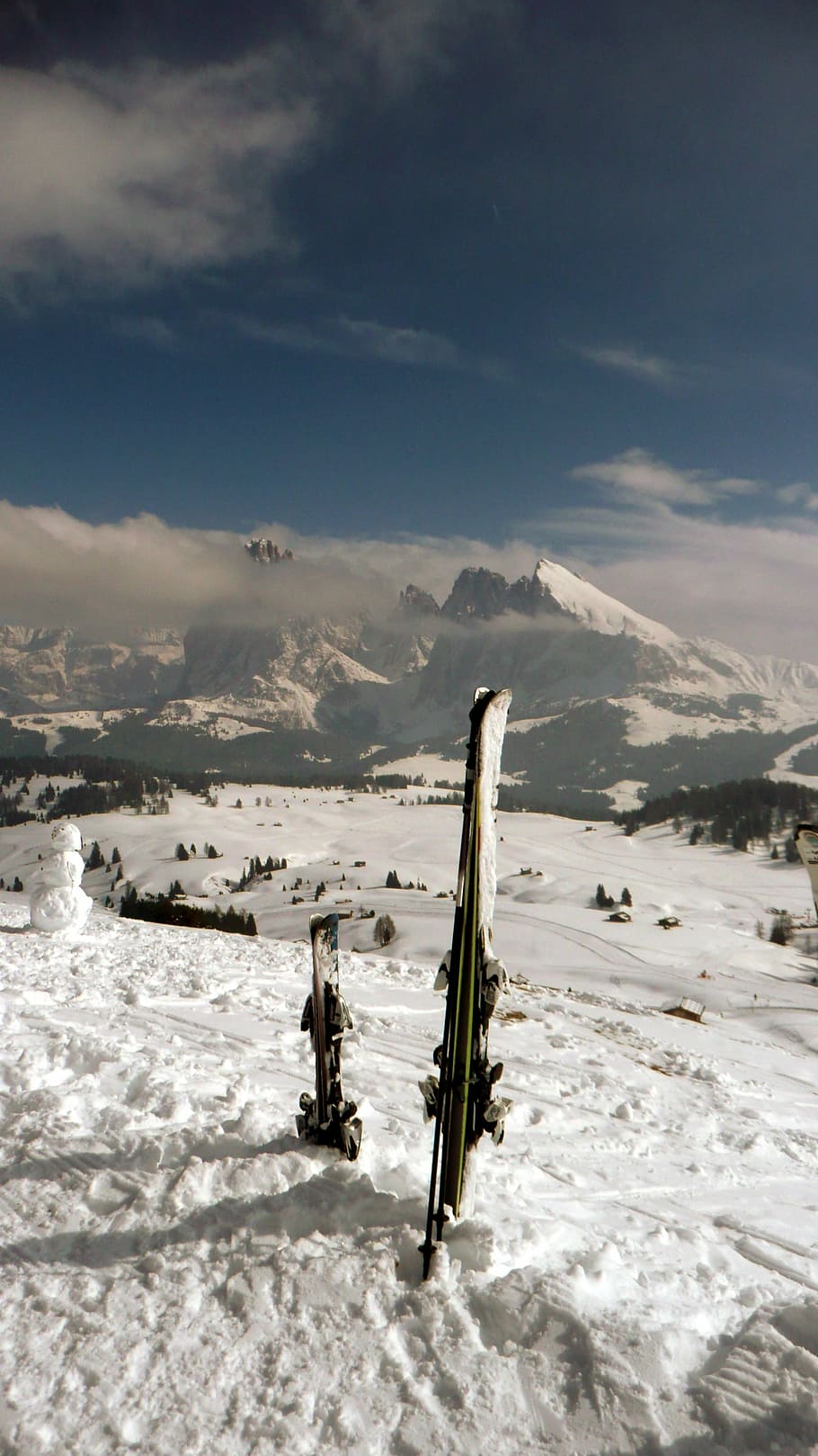 skis, skiing, snow, ortisei, winter, sport, mountain, alps, alpine, slope