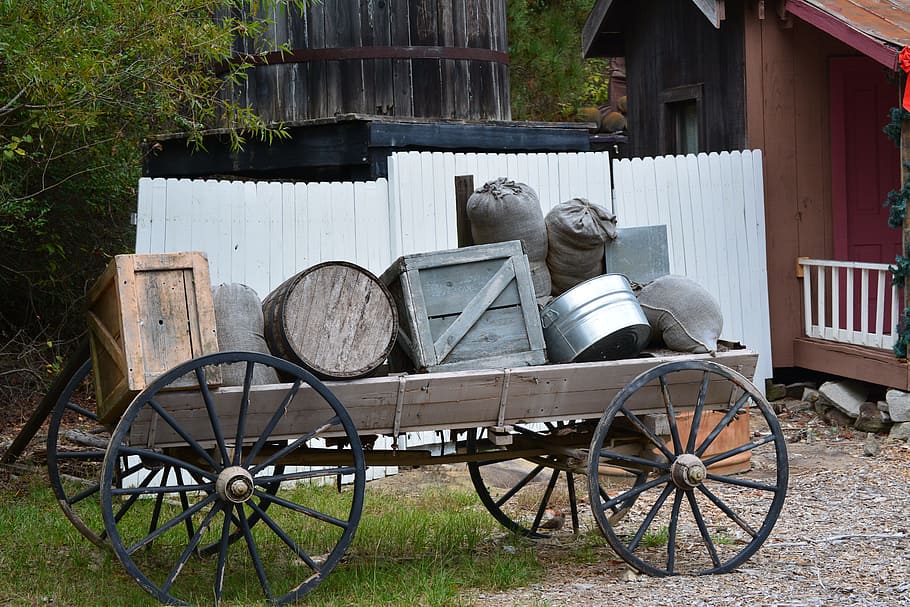 gray, trailer, box, wagon, rustic, crate, wood, old, pioneer, western