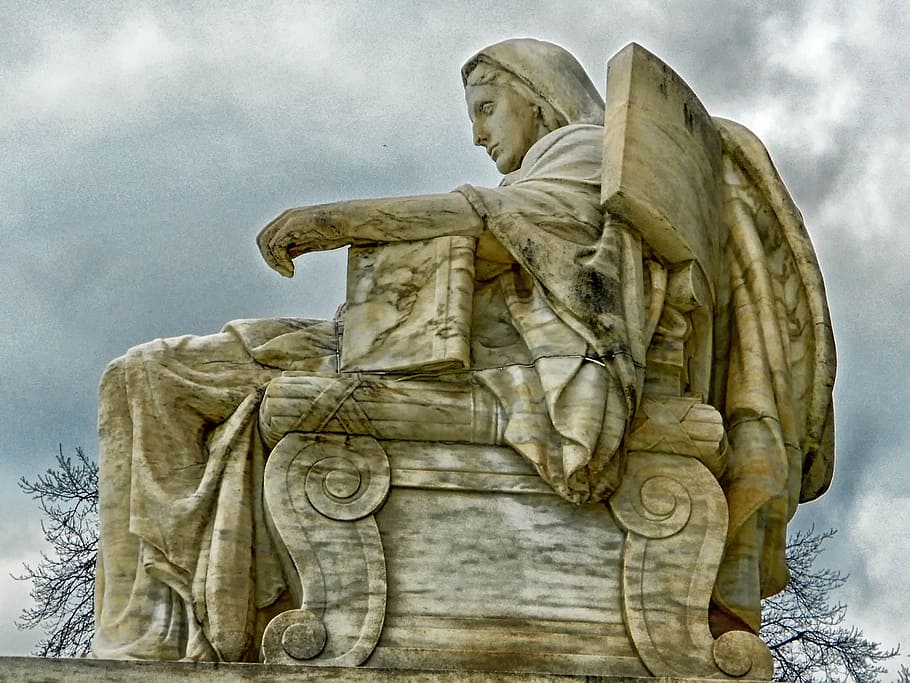 person sitting statue, contemplation of justice, u s supreme court, sky, clouds, monument, statue, sculpture, art, artistic