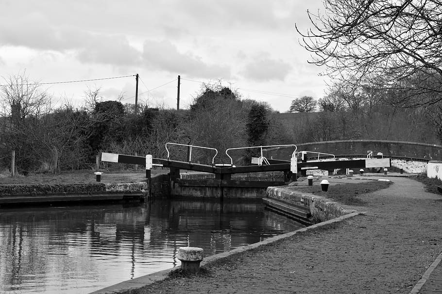 canal, lock, channel, water, infrastructure, london, engineering ...