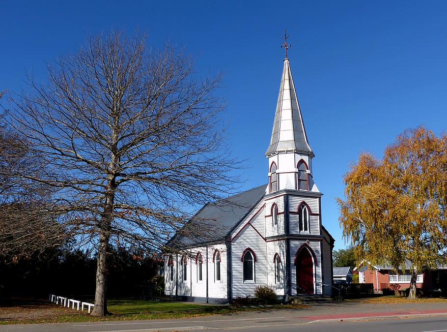 Union Church, Lincoln, NZ, building, bare, tree, place of worship, built structure, belief, religion