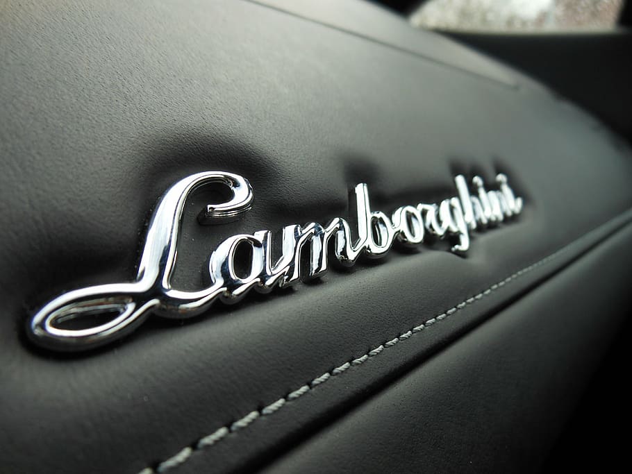 emblema lamborghini cor de prata, lamborghini, letras, emblema, painel de controle, luxo, carro, comunicação, veículo motorizado, interior do carro