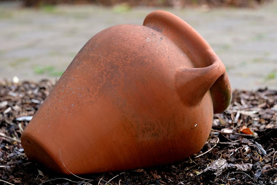 brown, clay vase, ground, amphora, sound, pottery, vessels, old, antiquity, vascular