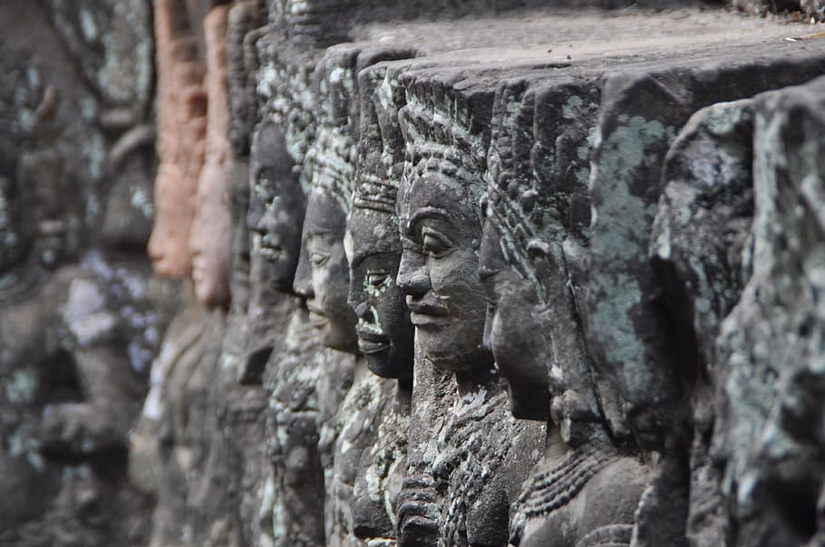 Angkor, hinduismo, caras, templo, complejo, complejo de templos, historia, escultura, históricamente, Khmer