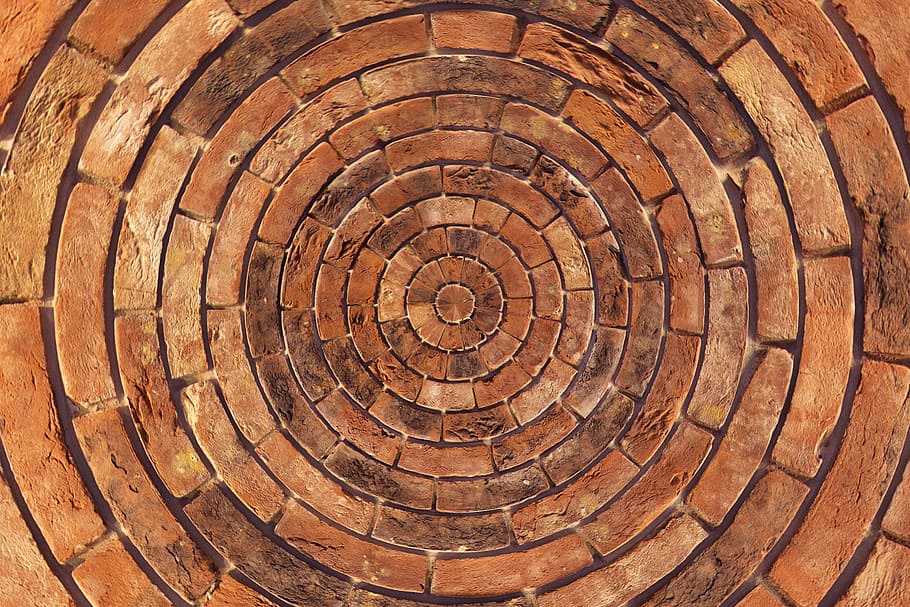 brown blocks decor, stones, patch, circle, arches, pattern, structure, paving stone, texture, flooring