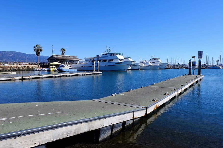 Santa Barbara, Sea, Trestle, Bay, Pier, yacht, nautical vessel, harbor, water, blue