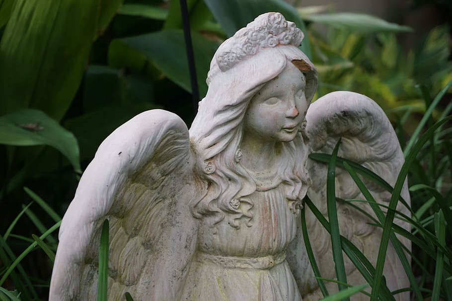 ángel, estatua, escultura, jardín, católica, angelical, piedra, arte y artesanía, representación, representación humana