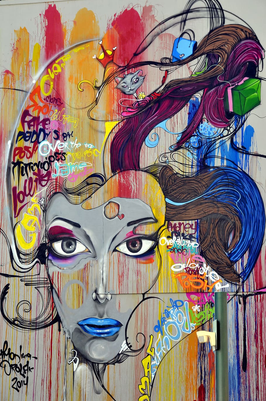 cara de mujer, abstracto, pintura, graffiti, mural, arte callejero, arte, chipre, arte y artesanía, creatividad
