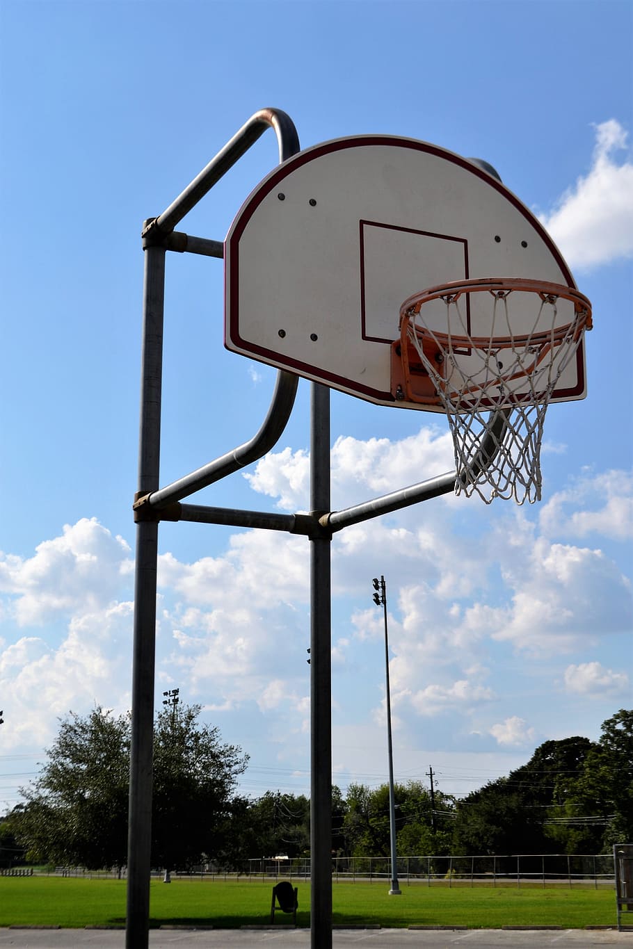 cancha de baloncesto al aire libre, houston, texas, tablero, baloncesto, borde, red, cancha al aire libre, exterior, parque