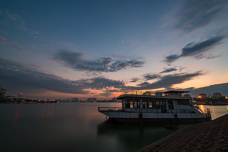 lake, vietnam, travel, sunset, boat, summer, sky, lanscape, outdoor, water