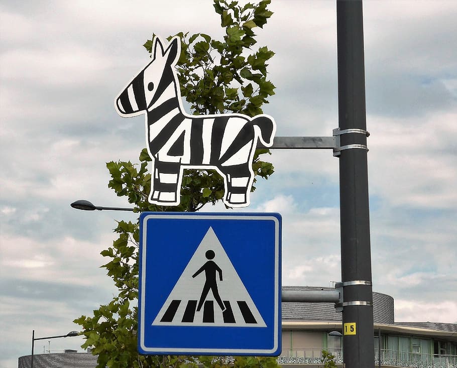 traffic, crossing, pedestrian crossing, zebra, road sign, communication, sign, sky, nature, plant