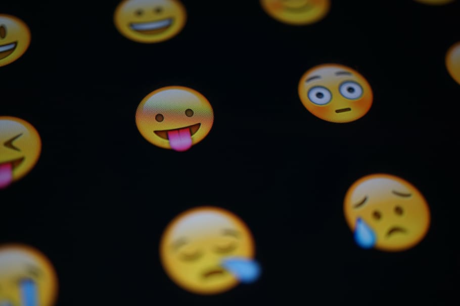emojis, emoji, faces, tongue, stick out tongue, funny, multi colored, close-up, indoors, variation