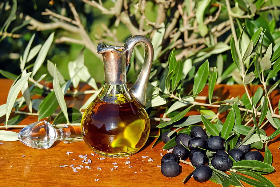 gris, vinagrera de vidrio tapa, durante el día, aceite de oliva, aceite, alimentos, jarra, mediterráneo, comida y bebida, comida