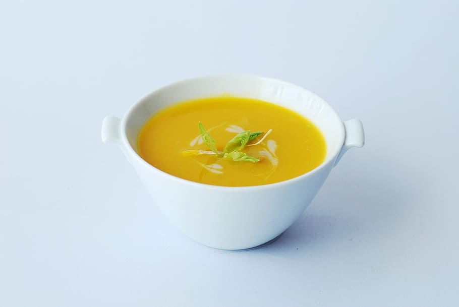 soup in bowl, cream, soup, food, vegetable, pumpkin, yellow, meal, bowl, healthy Eating