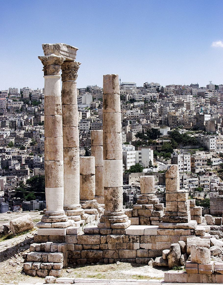 Amã, Jordânia, Antiga, Romano, Monumento, Histórico, Colunas, Arqueologia, Ruína antiga, Arquitetura Coluna