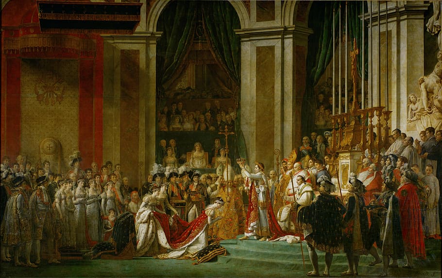 ceremonia real, napoleón, pintura al óleo, la coronación, david, 1804, el 2 de diciembre, notre dame, josephine, religión