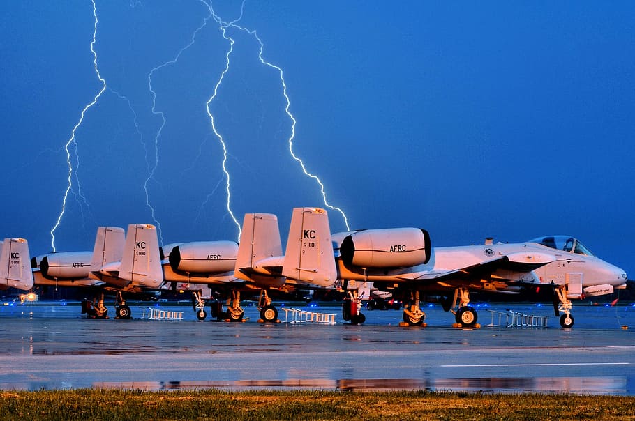 white, aircraft, thunder, fighter jets, lightning bolts, striking, military, a-10, thunderbolts, airplanes