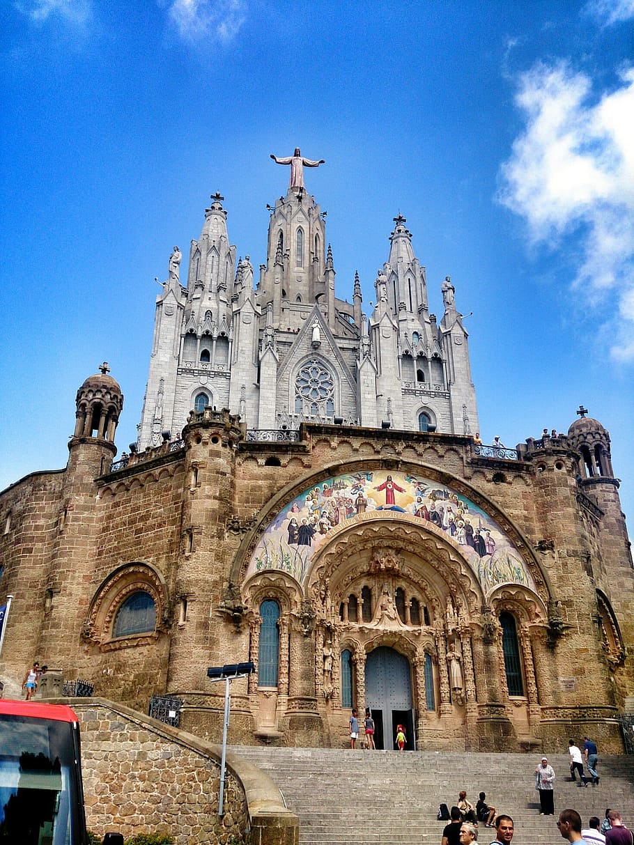 fotografia de paisagem, catedral, Barcelona, ​​Tibidabo, religião, local de culto, arquitetura, destinos de viagem, espiritualidade, estrutura construída