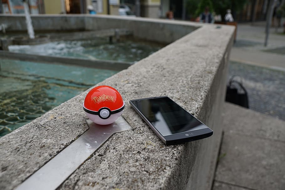 Smartphone, Pokemon Go, Pokeball, App, water, industry, outdoors, day, red, focus on foreground