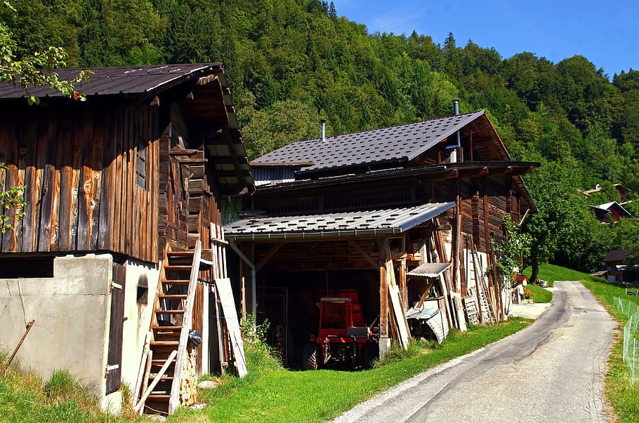 France, Savoie, Alps, Saint-Nicolas, farm, bucolic, landscape, based, house, wood - Material