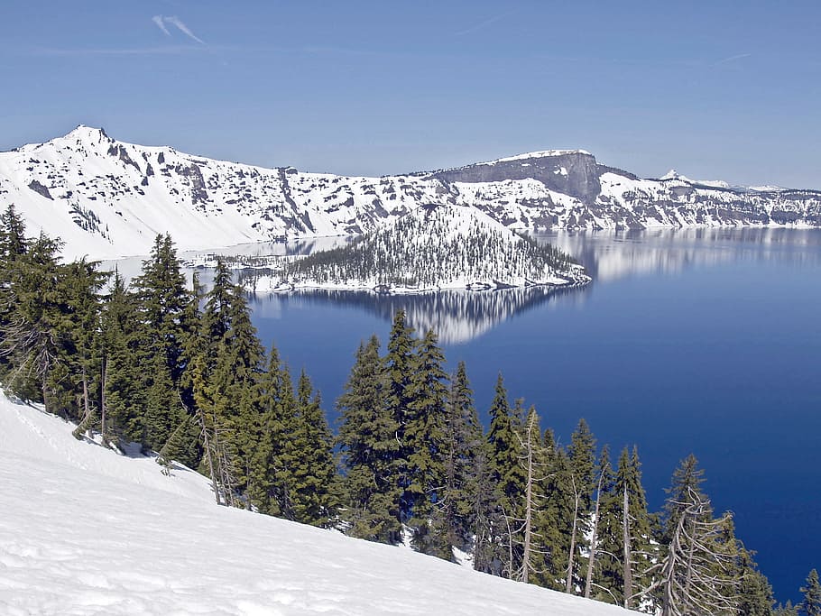 Crater, Lake, Oregon, Usa, Landscape, crater, lake, oregon, winter, water, nature, scenery