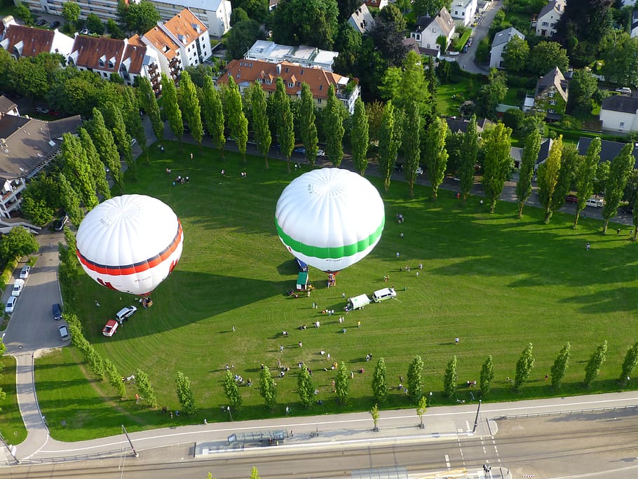 balon udara panas, balon udara, wahana balon udara, ballooning, augsburg, menanam, warna hijau, hari, tampilan sudut tinggi, alam