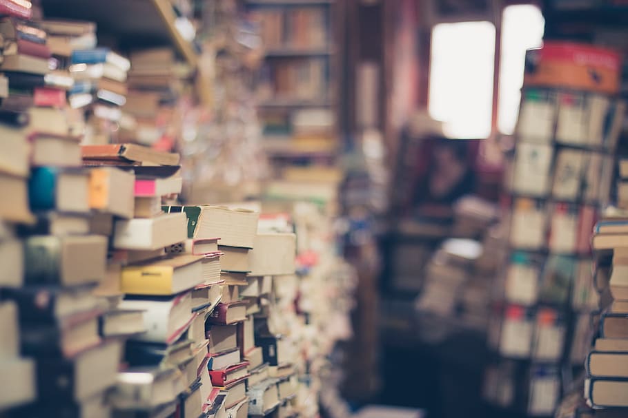 tumpukan buku, buku, tumpukan, toko buku, tangan ke-2, retro, hipster, toko, tua, trendi