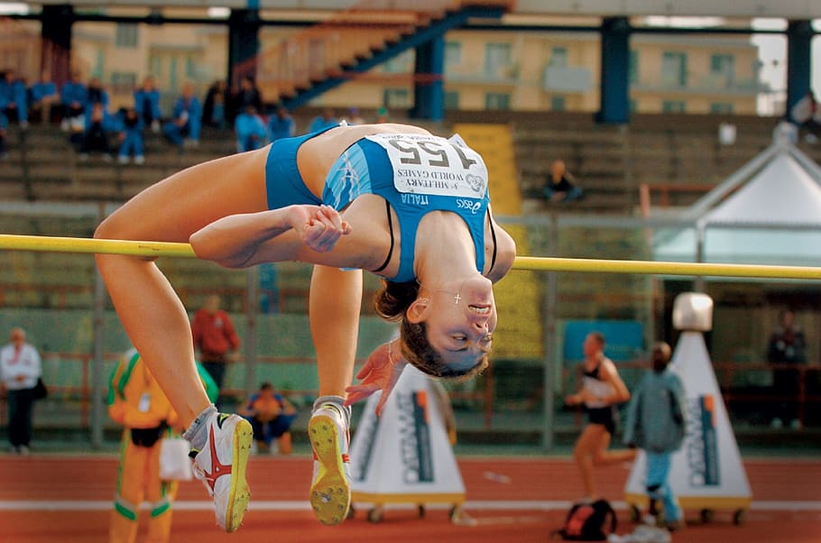 high jump, track and field, competition, military, field, athlete, female, bar, event, action