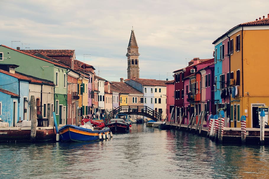 Venice, Italy, Burano, Colors, Canal, venice, italy, architecture, water, nautical vessel, building exterior