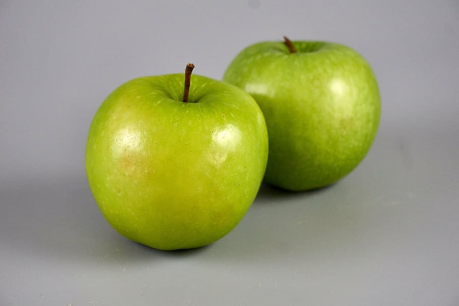 two, green, apple fruits, apples, green apples, granny smith apples, garden, nature, orchard, food